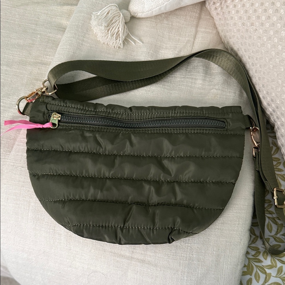 Olive Green Quilted Crossbody Bag